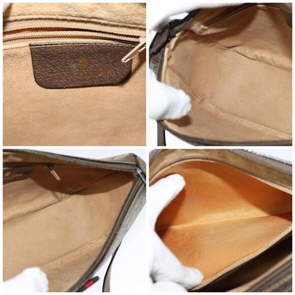 GUCCI GG Supreme Web Sherry Line Bag PVC Beige Gold Auth 128013 - Picture 15 of 16